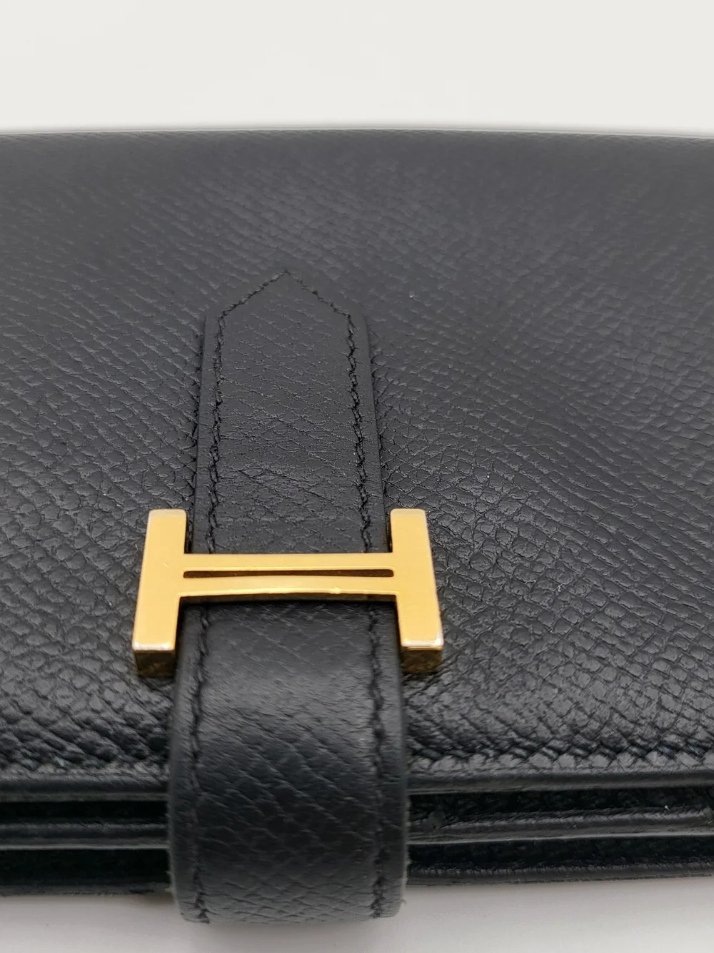 Hermes Bearn Black Epson Calfskin Leather Wallet with Gold Foil Logo,,Authentic.